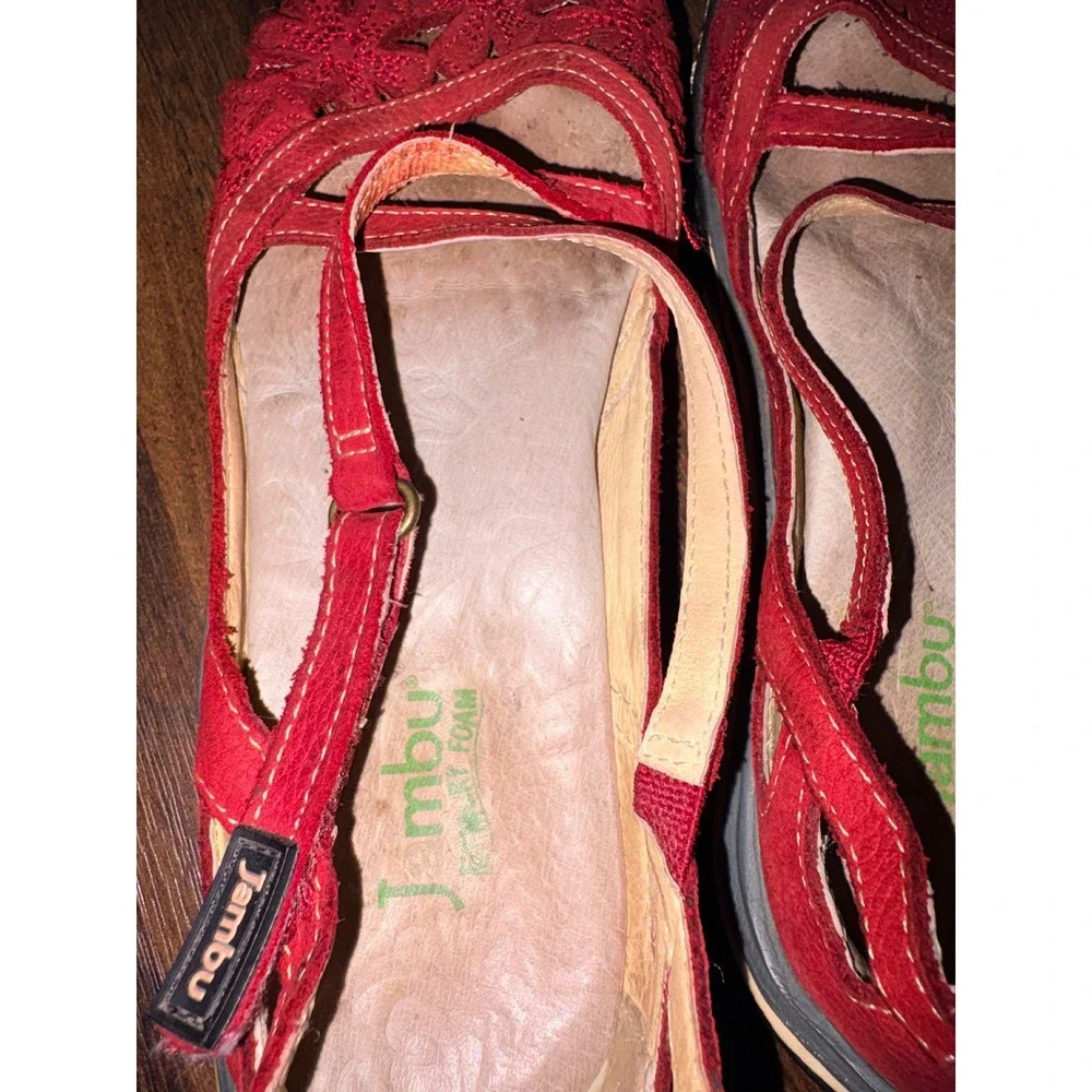 Jambu Blossom Encore Red Leather Floral Mary Jane Flats WJ169LE03 Womens 6M